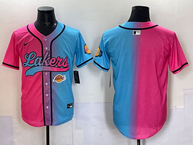 Men 2025 Los Angeles Lakers Blank Blue pink Nike Joint Name NBA Jersey style 3->los angeles lakers->NBA Jersey